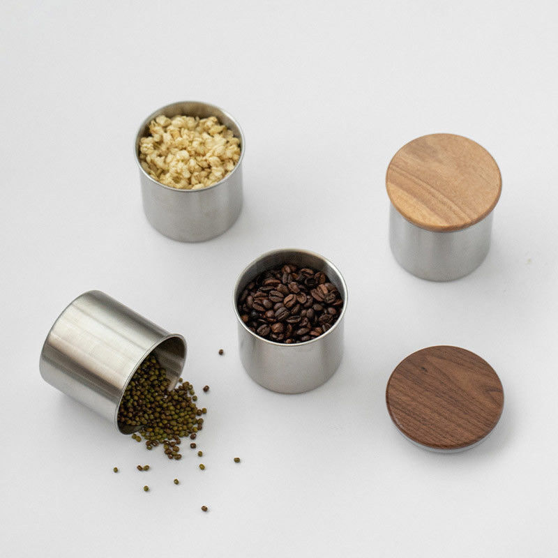 Holzdeckel Edelstahl Vakuumkanister 11/12/13/14cm Größen für Kaffeebohnenlager