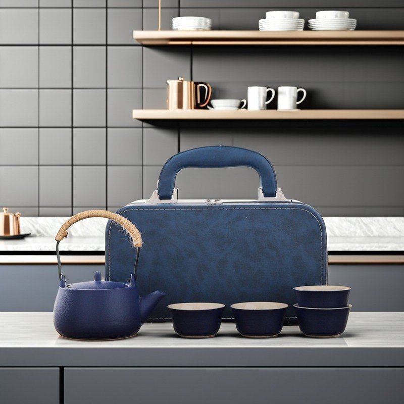 Nachhaltiges Keramik-Tee-Set mit tragbaren wiederverwendbaren Teetränsen und anpassbarem Logo