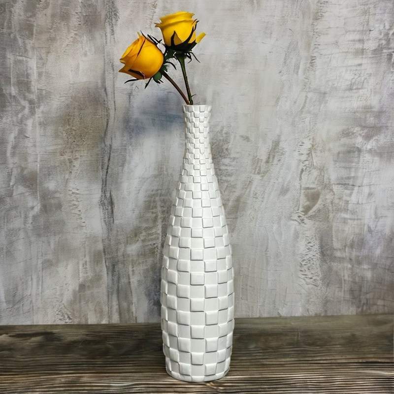 Elegante, moderne, schicke, hohe, weiße Kapuz-Vase