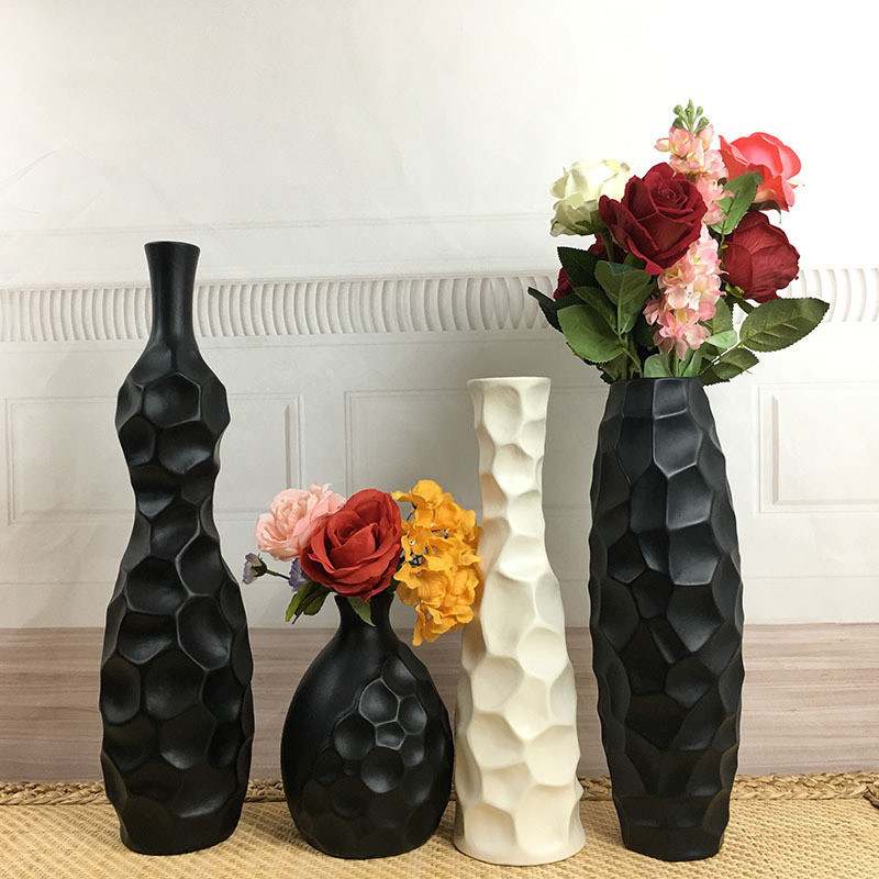 Moderne 16-Zoll-Schlanke Weiße und Graue Matte Keramik-Blumenvase für Tischdekoration