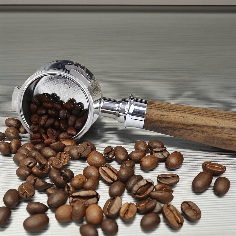 51 mm Keramik-Espresso-Portafilter mit neuartiger bodenloser Bauweise und massivem Holzgriff