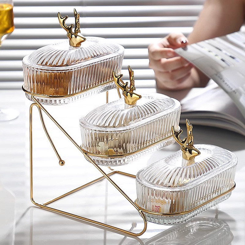 3-Tier Deer Design Glas-Servierfach für elegante Partys Desserts Nüsse Kunststoffmaterial