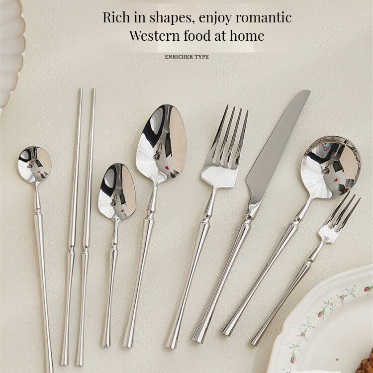 24 Stück Luxus-Gold-Edelstahl-Schnitzel-Set 24 Stück Silberwaren für Hotel und Hochzeit