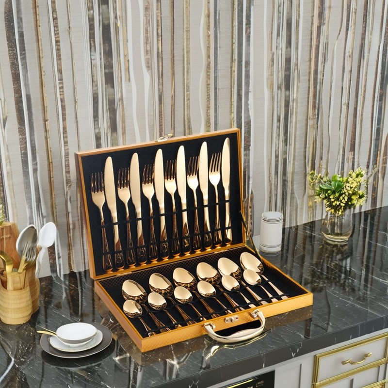 Hotel Hochzeits 24pcs Besteck Set Edelstahl Flatware mit Luxus-Gold-Finish
