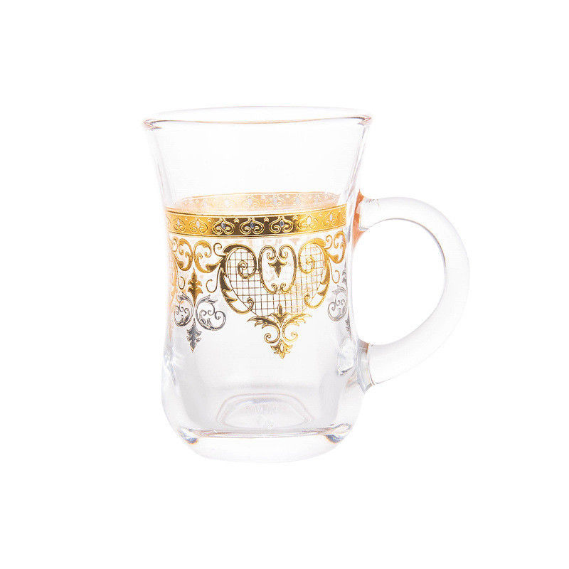 Nachhaltiges Goldmalgehandle Glas Kaffee Milch Tee Tasse Schüssel Set für Innenraum 12pcs