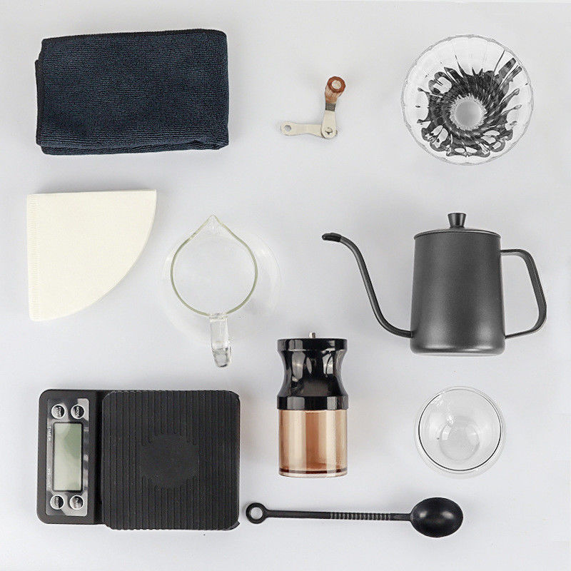 Kaffeemaschine aus Edelstahl mit 9-teiligem Set für Kaffeeliebhaber unterwegs