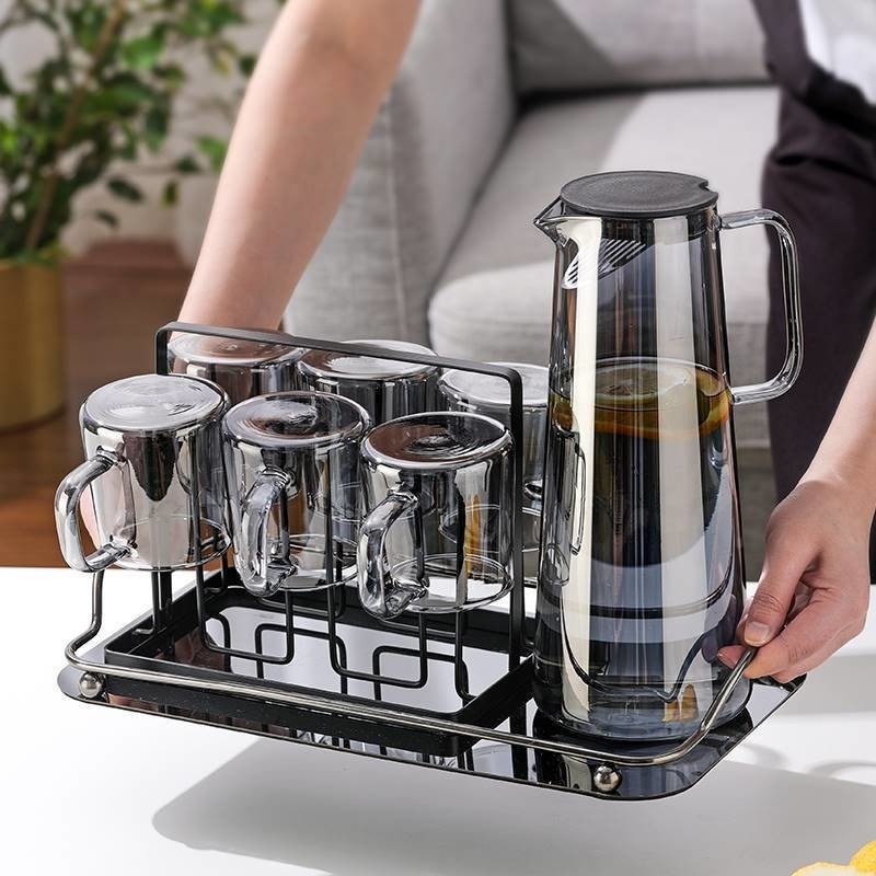 1.5L Glasgetränkeset Nordischer Stil Eistee Limonade Getränke Krug mit Deckel und Griff