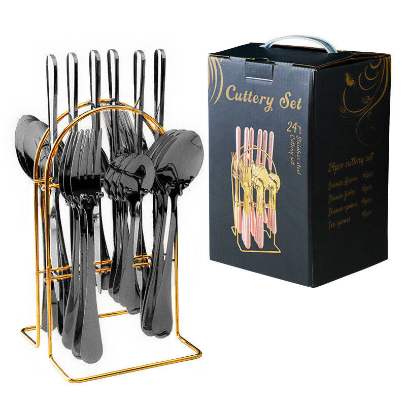 24 PCS Gold Flatware Set für die Party kundenspezifische Edelstahl Besteck Messer Löffel Gabel